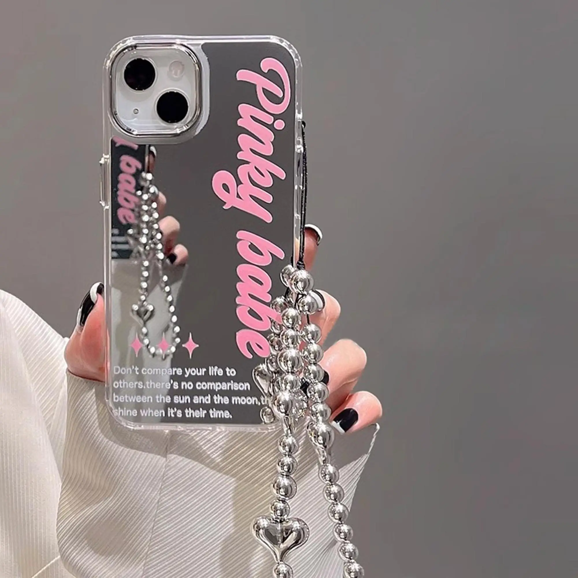 Mirror Phone Case with Heart Charm Bracelet, 1 Count Anti-drop Decorative Smartphone Protective Cover, Phone Cases Compatible with iPhone 16 Series 11