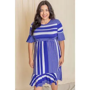 EG fashion Plus Mix Stripe Ruffle Midi Dress