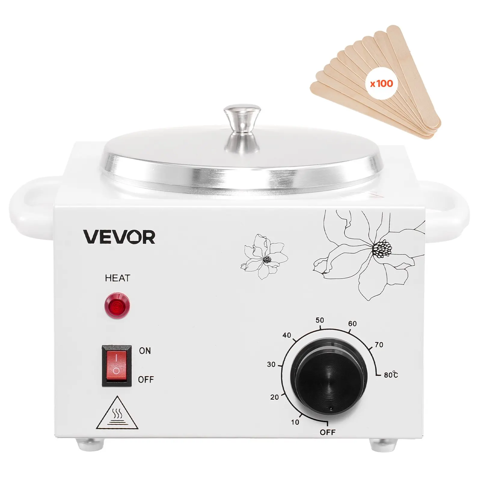 VEVOR Single Wax Warmer, 600ML Professional Wax Warmer for Hair Removal, 32 to 176 Adjustable Electric Waxing Heater Pot with 100PCS Waxing Sticks for Home Use, Beauty Salon, Spa