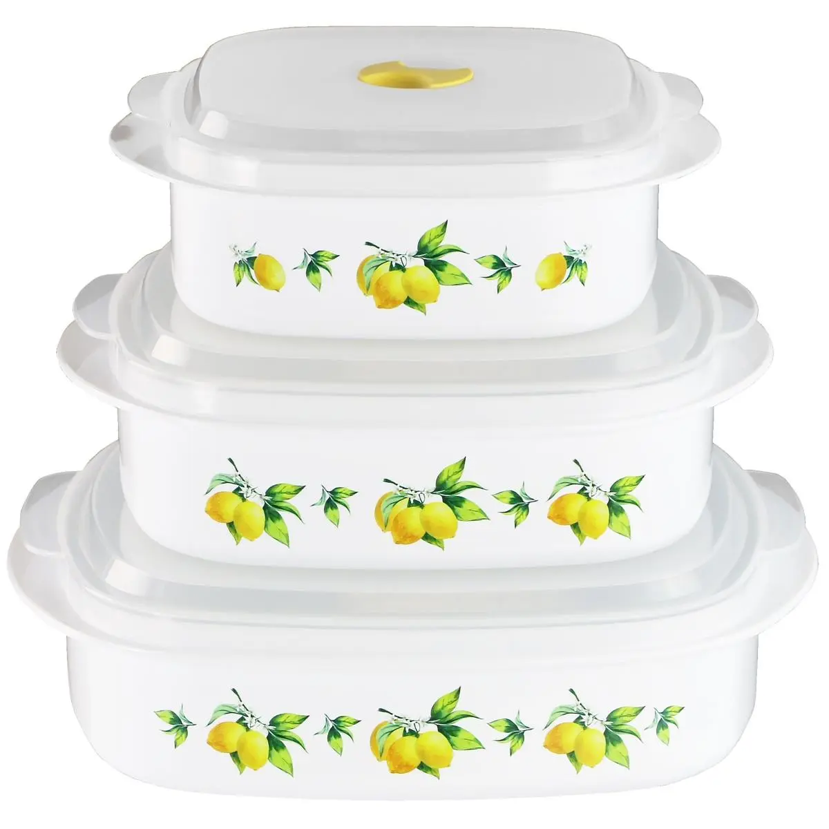212 MAIN 6-Piece Multi-Size PP Plastic Kitchen Storage Set - Microwave-Safe, Fresh Lemons Design, Bowls & Containers with Steaming Lids for Meal Prep, Six Pieces