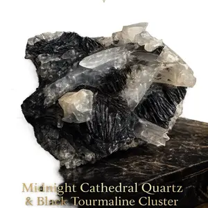 Midnight Cathedral Quartz & Black Tourmaline Cluster • Collector Mineral Specimen • Shadow Portal Crystal Formation