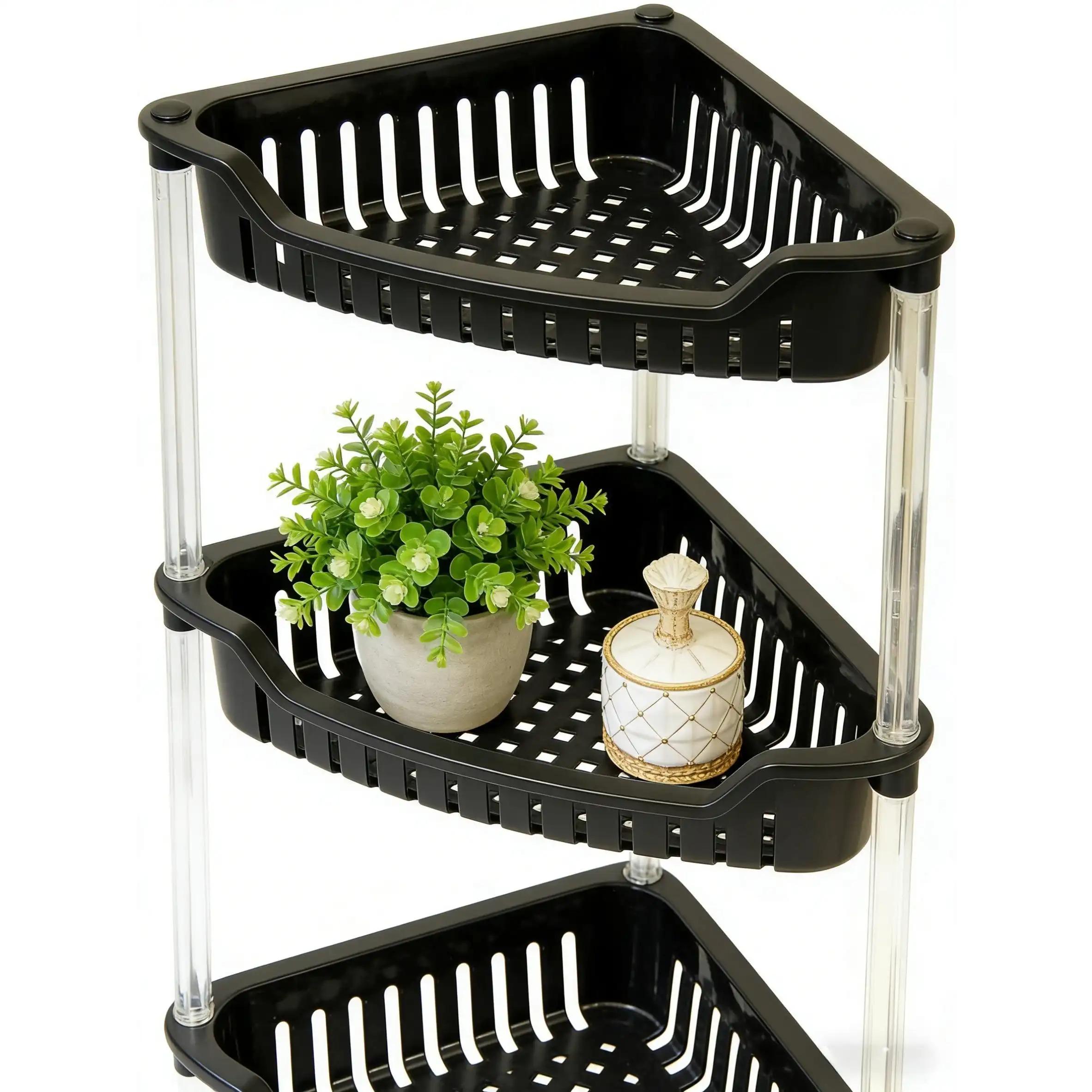 4 Tier Corner Storage Basket Space Saving Plastic Organizer Shelf for Kitchen Bathroom Office Pantry Closet Lightweight Easy Clean Multi Purpose