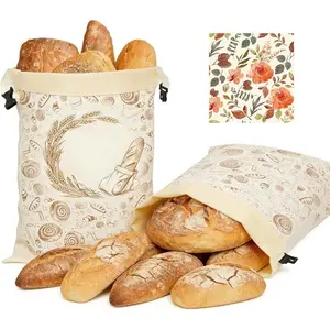 2 Pack Reusable Beeswax Bread Bags for Sourdough & Homemade Bread, 17x13-Inch Cotton Storage Bags with Lock Closure, Fresh-Keeping for Fridge, Freezer & Daily Use(2 pack bread bag and 1 wraps)