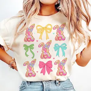Brushstroke bunny easter Shirt, bunny coquette bow pink bunny Shirt, retro easter Girls preppy TShirt