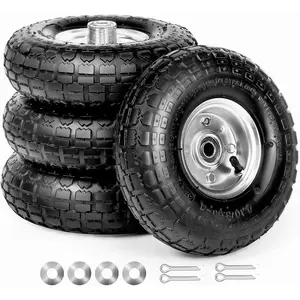 10-Inch Tire and Wheel 4.10/3.50-4" - Flat Free Tires for Cart, Dolly, Hand Truck, Generator, Lawnmower, Wagon with 5/8" Axle Bore Hole - Sealed Bearings (4 Pack)