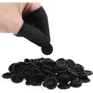 100 Pcs Finger Cots, Disposable Silicone Fingertips Protective Suitable for Beauty Manicure Massage (Black)