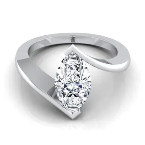 Half Bezel Tension Set Solitaire Marquise Engagement Ring Setting in Platinum