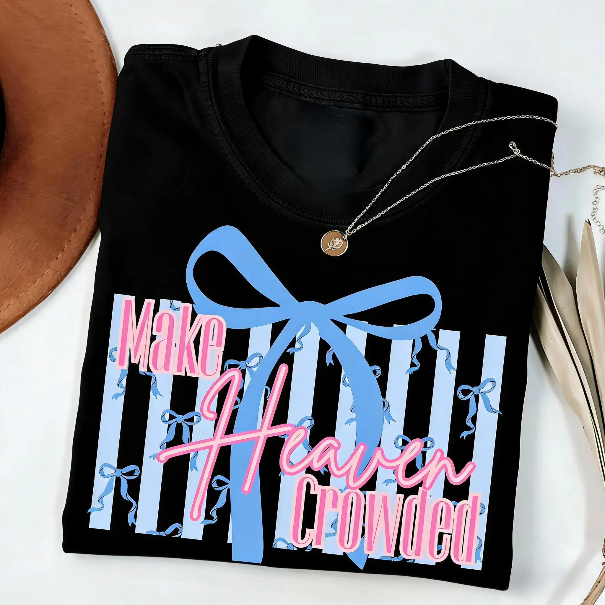 Make Heaven Crowded Bow TShirt |   Cute Coquette Christian Aesthetic Christian TShirt |   Preppy Religious Tee |   Jesus tshirt Casual Street Style T-Shirt  funny graphic tee