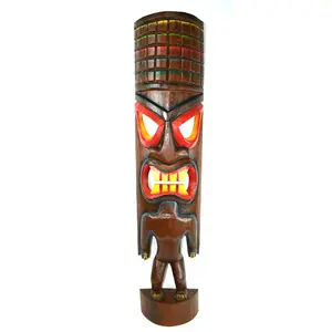 Hand Carved Beautiful 3 Ft Warrior Tiki Totem Pole Mask Statue