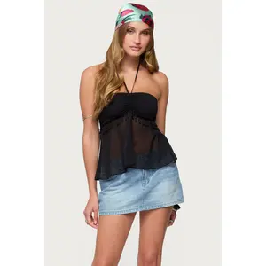 Sheer Chiffon Babydoll Halter Top
