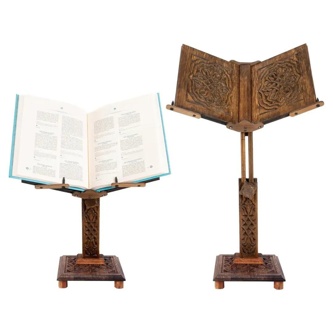 Handcrafted Unisex Freestanding Ergonomic Adjustable Natural Pine Wood Bookstand with Teak Finish - Desk Organizer Posture Aid for Bibles, Cookbooks, Office Stationery (Home, Office Use)
