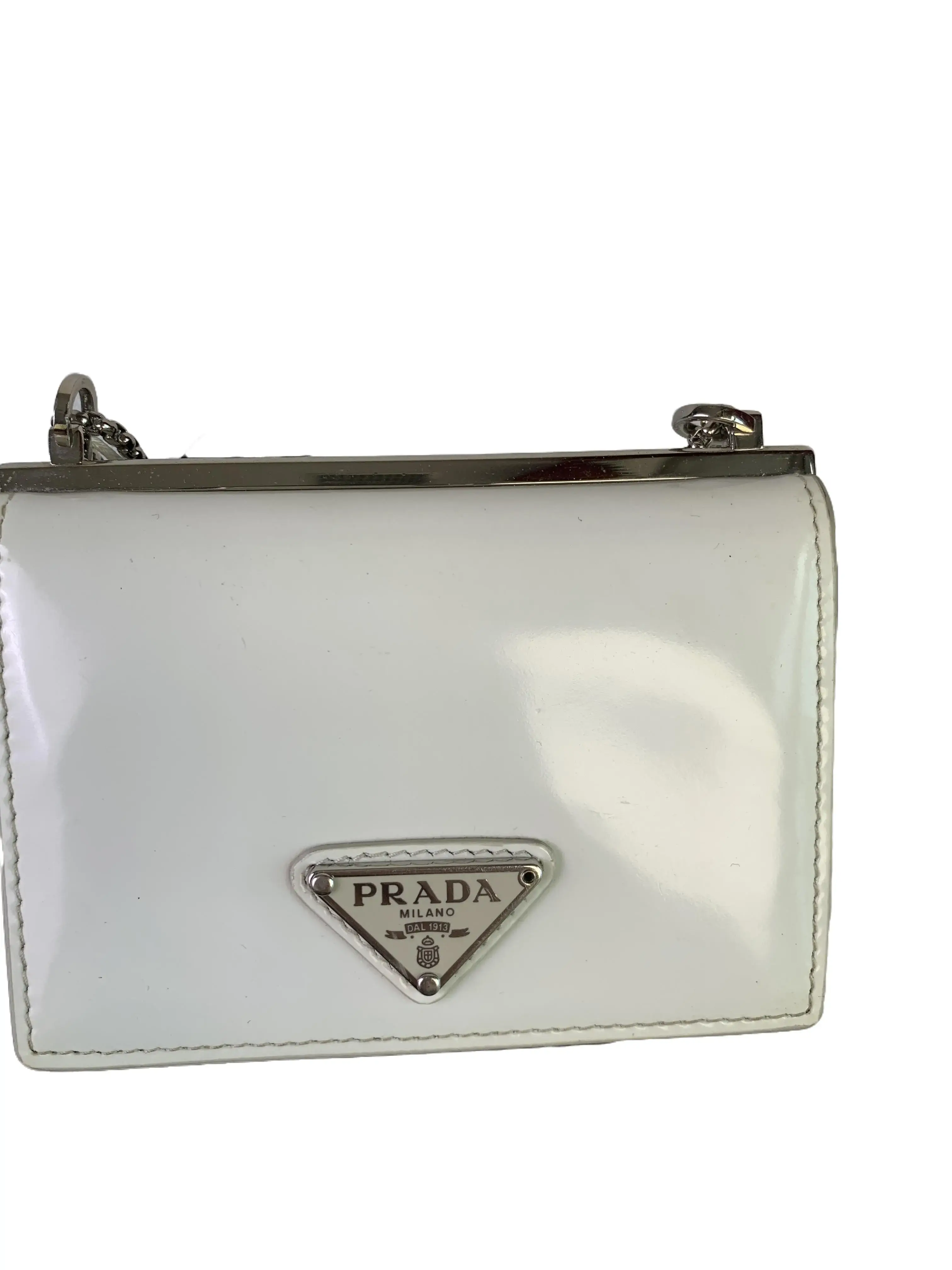 Pre-owned PRADA White Patent Leather Mini Frame Chain Shoulder Bag/WJ6124205/4205