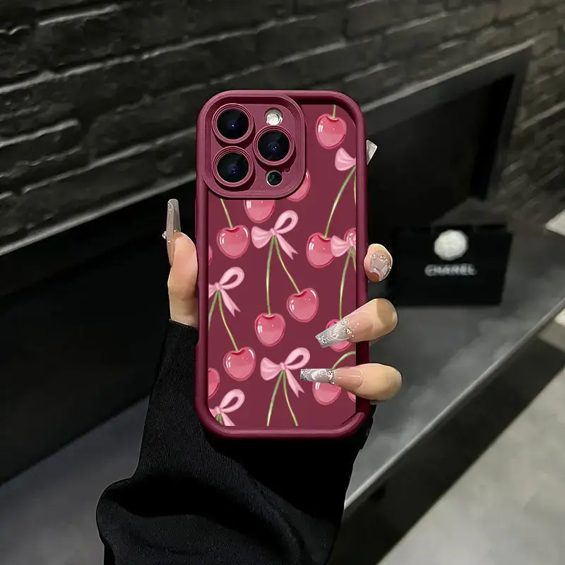 Pink Cherry Pattern Phone Case for iPhone and Samsung Galaxy Shockproof TPU Cover HNN-LC002