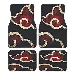 Set of 4 Car Mats Featuring a Flame Cloud Design - Suitable for Any Vehicle, These Durable And Stylish Protectors for Front And Rear Seats Are Made of Polyester Fiber in a Red And Black Color Scheme Car Floor Mats Autos Automotive Mats Auto Accessories