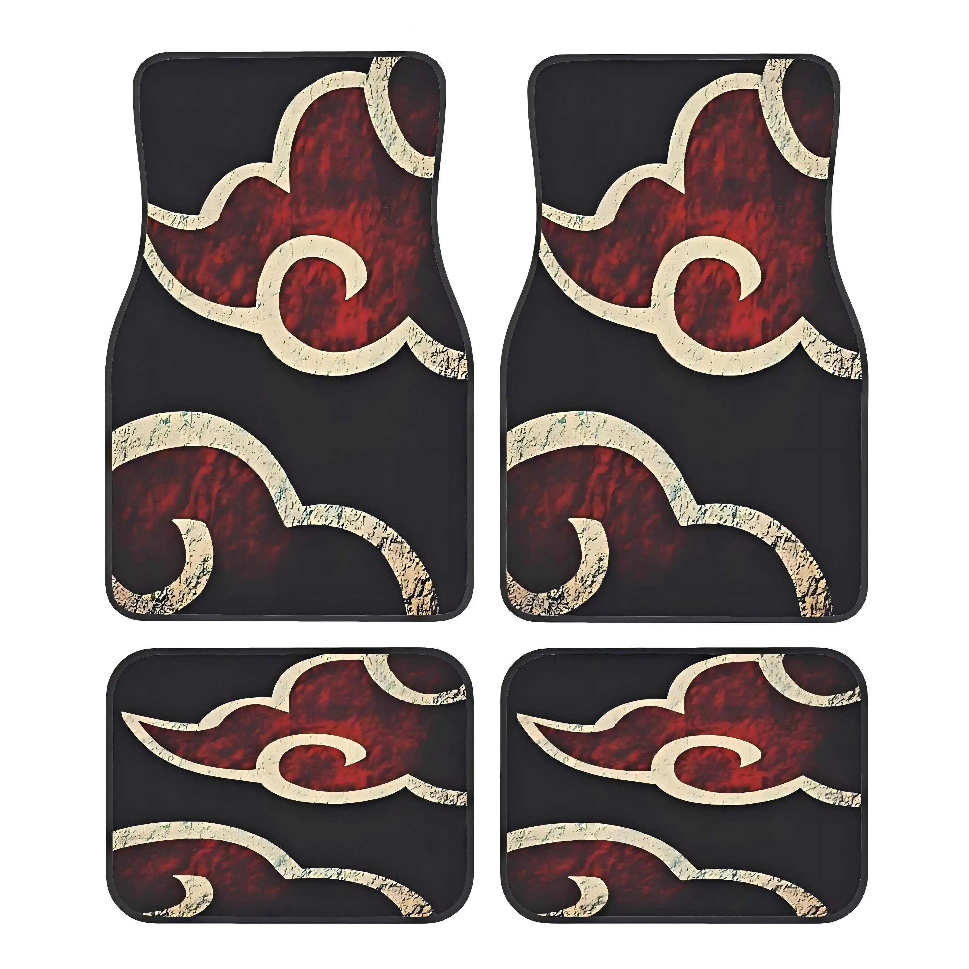 Set of 4 Car Mats Featuring a Flame Cloud Design - Suitable for Any Vehicle, These Durable And Stylish Protectors for Front And Rear Seats Are Made of Polyester Fiber in a Red And Black Color Scheme Car Floor Mats Autos Automotive Mats Auto Accessories