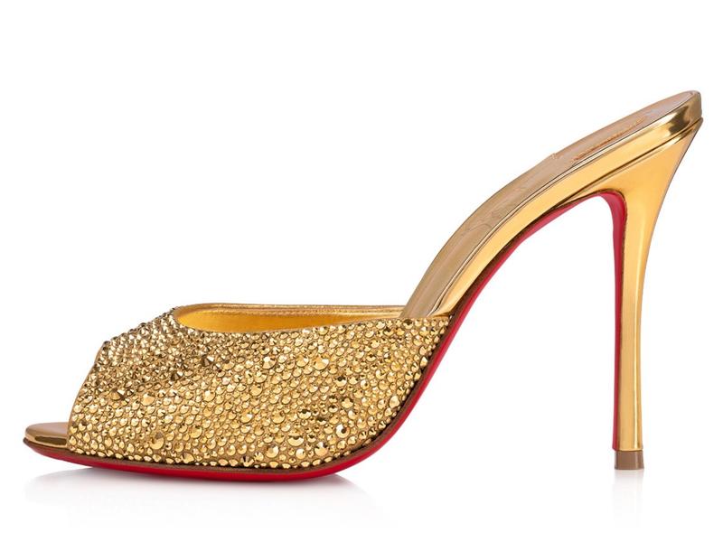 Christian Louboutin Me Dolly Strass 100 Gold Backless Sandal Mule Heel Pump