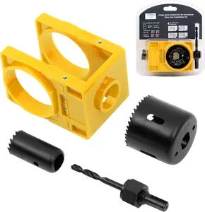 Door Knob Hole  Kit, Deadbolt Installation Kit with Door Knob Jig Kit Door Lock Installation Kit Door Hole Drilling Kit for Wooden Doors (Yellow)
