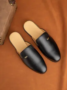 Men's Fashion Slip-On Slippers, PU Leather Upper, Rubber Sole, Casual Style, Spring & Fall, Plain Pattern, Less Than Ankle Height, Slip On Mules