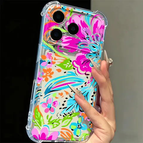 Dopamine Colorful Boho Floral Shockproof Floral Transparent Soft Case for iPhone 18 Pro Max & 17 Pro Max & 16 Pro Max – Anti-Yellow TPU, 4-Corner Airbag, No Fingerprint, Great Gift for Women Dopamine Colorful Boho Floral