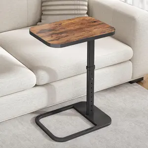 Adjustable TV Tray Table with Flip-Top – C-Shaped Side Table for Couch, Bed & Small Spaces, Rounded Metal Corners for Safety