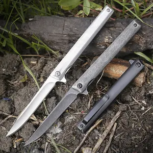 EDC Pocket Knife - 7CR13Mov Steel Tanto Blade, Stone Wash Slim Survival Knife with Clip , Outdoor Camping- Stocking stuffer Gifts for Men Women