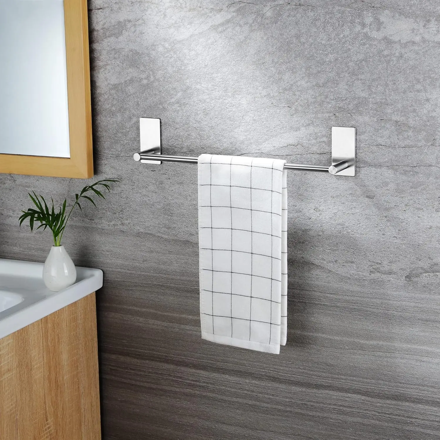 16 in Brushed SUS 304 Stainless Steel Self-Adhesive Bathroom Towel Bar - Wall-Mounted Vertical Hanging Wall Hook Bar, Bathroom Organizing Accessories for Home Improvement Storage, Hanging Bars