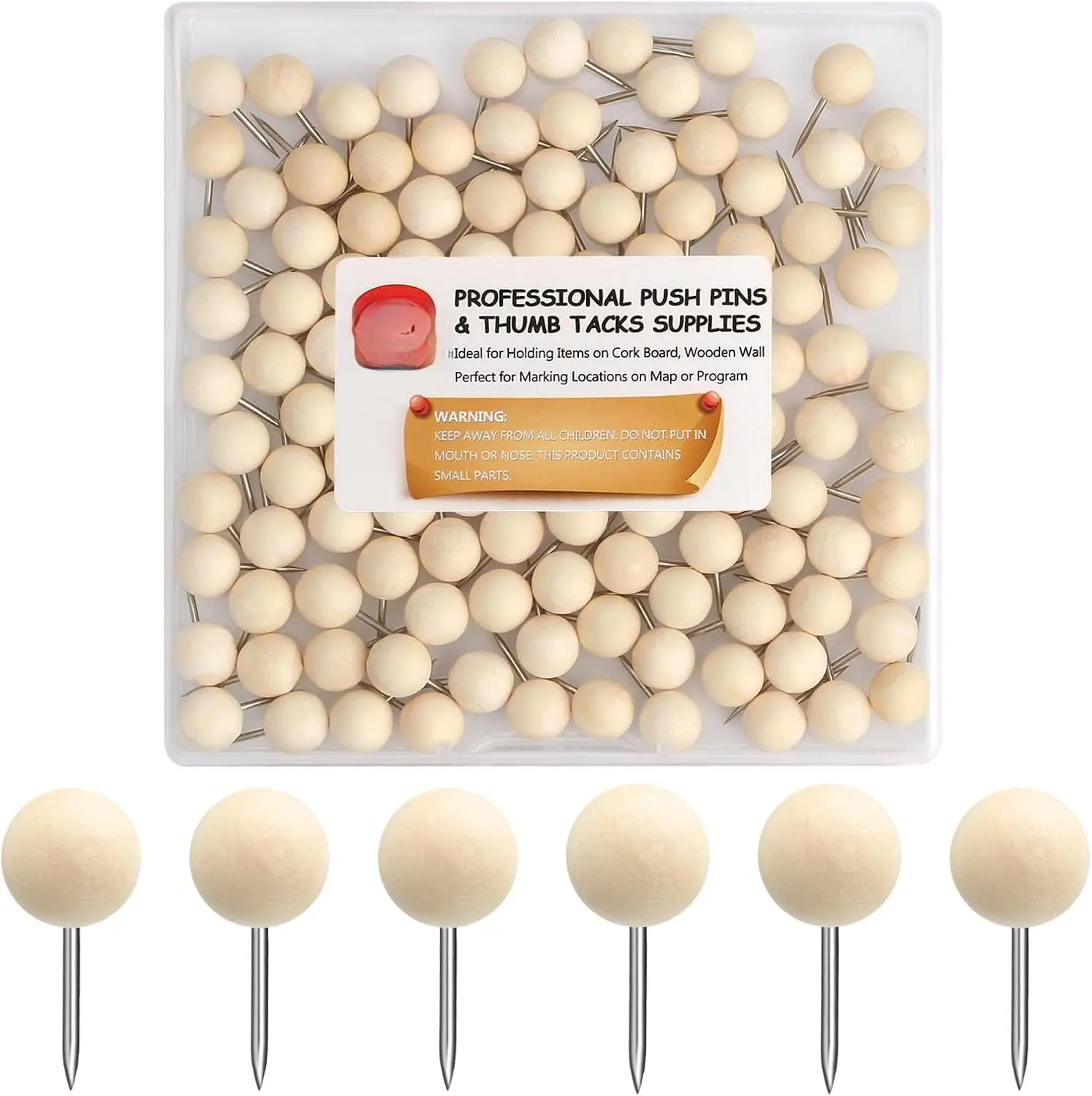 Push Pins 120 count,Decorative Wooden Thumb Tacks for Corkboard and Bulletin Board (120 pcs Map Tacks)