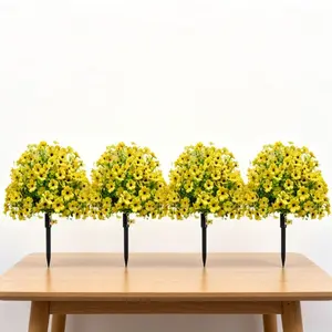 4-Piece Artificial Flower Bouquet Set with Stakes, Bouquets with Eucalyptus Leaves, Indoor Outdoor Decor, Easy Install, Low Maintenance