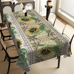 1Pc retro yellow brown green, sunflower pattern, rectangular dining table cloth, family kitchen living room dining table cloth, party tablecloth, kitchen accessories, room & outdoor decoration tablecloth, friends house warming fashion tablecloth