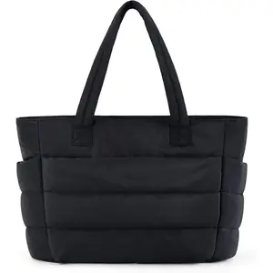 Quilted Puffy Bubble Tote Bag, Lightweight Laptop Shoulder Handbag, Multiple Compartments, Organizer Design, Durable Zippers, Puffer Laptop Tote