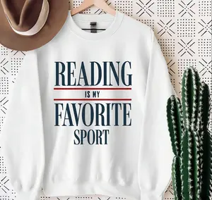 "Reading Is My Favorite Sport" Bookish Sweatshirt - Women's Light Gray Oversized Crewneck