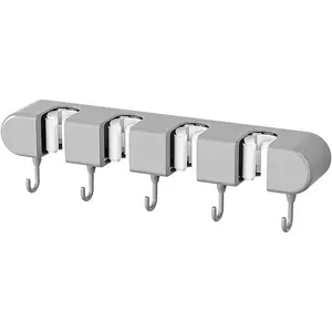 Multifunctional Mop Holder with Hook, Broom Mop Holder with 4 Racks 5 Hooks, Heavy Duty Mop Holder, Self Adhesive Mop Holder Wall Mounted, Broom Holder Wall Mount for Kitchen, Bathroom, Closet