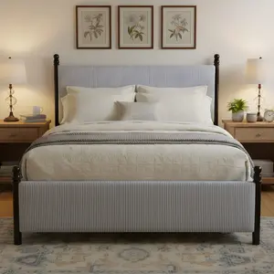 ARCH 48-inch Striped Rubberwood Upholstered Bed,King