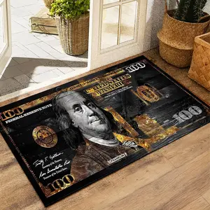 Luxury Black & Gold 100 Dollar Bill Area Rug |   Modern "Hustle" Aesthetic Money Carpet |   Benjamin Franklin Statement Rug for Office, Bedroom & Living Room |   Premium Soft Plush Floor Mat