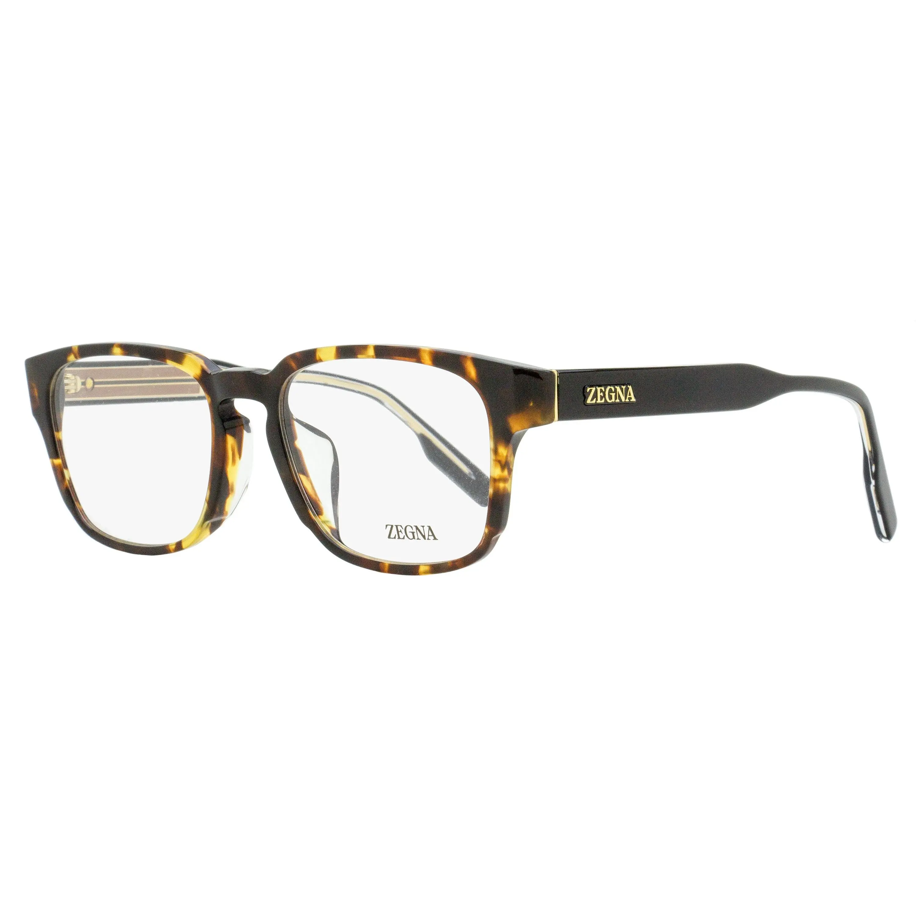 Luxury Brand Zegna Alternative Fit Men's Rectangular Demo Lens Eyeglasses EZ5262-F 054 Havana Print 54mm - Acetate Frame, Exposed Wire-Core, Wide Saddle Bridge, Tapered Temple Profile, BPA-Free, DEHP-Free, Contemporary Design, Luxury and Innovation