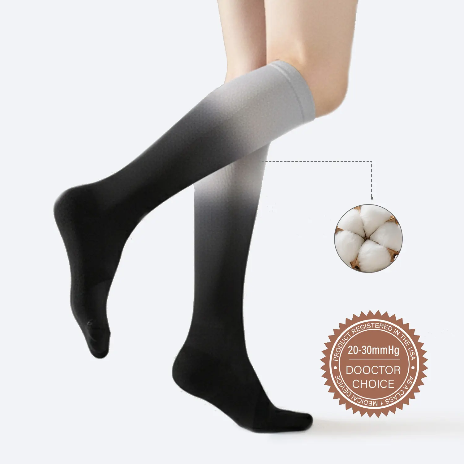 Cotton Compression Socks - Gradient White/Black