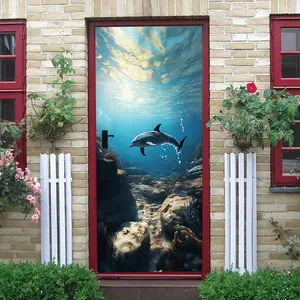 2pcs Deep Sea Dream Dolphin Wall Stickers Stereo Underwater World Removable Self Adhesive Waterproof Environmental Protection Ocean Theme Home Decor Stickers for Kids Room Bedroom Living Room Wall Decor