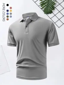 Men's Regular Fit Solid Short Sleeve Polo Shirt, Casual Golf Polo, Casual Breathable Comfortable Collared Top for Summer, Fashion Men's Clothes for Daily Wear, Tropical