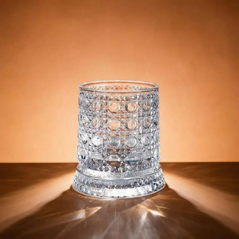 Spinning Crystal Whiskey Glass 360° Rotating Star-Cut Barware Stress Relief Drinking Glass Gift for Him Premium Crystal Glass for Whiskey Bourbon Wine Cocktails Drinkware Summerwins