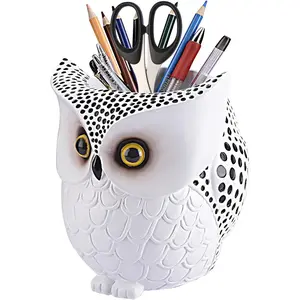 Owl Pen Holder, Owl Pen Pencil Container Carving Brush Pot Brush Holder Desk Organizer Decoration,Luxury  and Exquisite Handicraft (White:Owl)