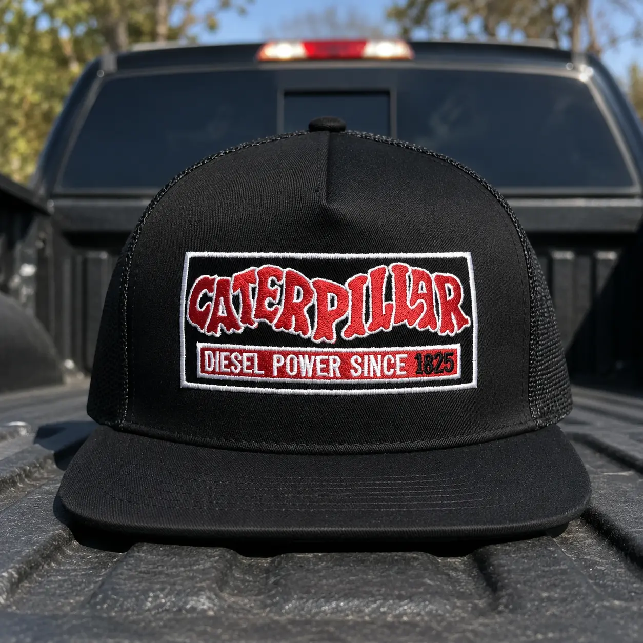 Vintage Cat Embroidered Patch Trucker Hat for Men – Black Mesh Snapback Embroidered Workwear Cap