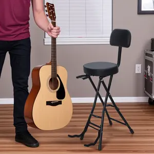 Guitar Stool with Padded Cushion, Heavy-Duty Ergonomic Backrest, Folding Chair with Guitar Stand, Adult Portable Folding Stool