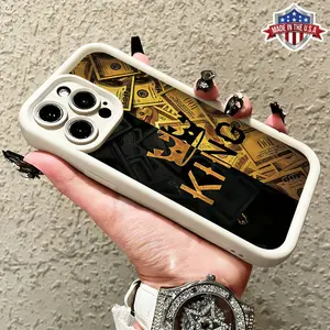 Cool Money King Crown Graffiti Aesthetic Protective TPU Cover for iPhone 17,16,15,14 Pro Max,13,12,11,XR,XS Plus,Air - Slim,Shockproof,Anti-Drop,Durable Smartphone Cellphone Case with Cash-Themed Accessories