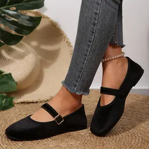 Retro Square Toe Ballet Shoes Flats, Soft Sole Buckle Strap Versatile Daily Shoes for Women