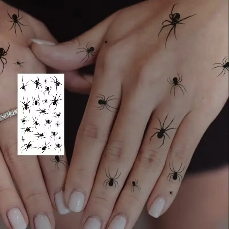 Spider Temporary Tattoos, Hyper Realistic Black Spider Body Art Stickers, Waterproof Halloween Costume Accessory for Cosplay, Horror Party and Festivals