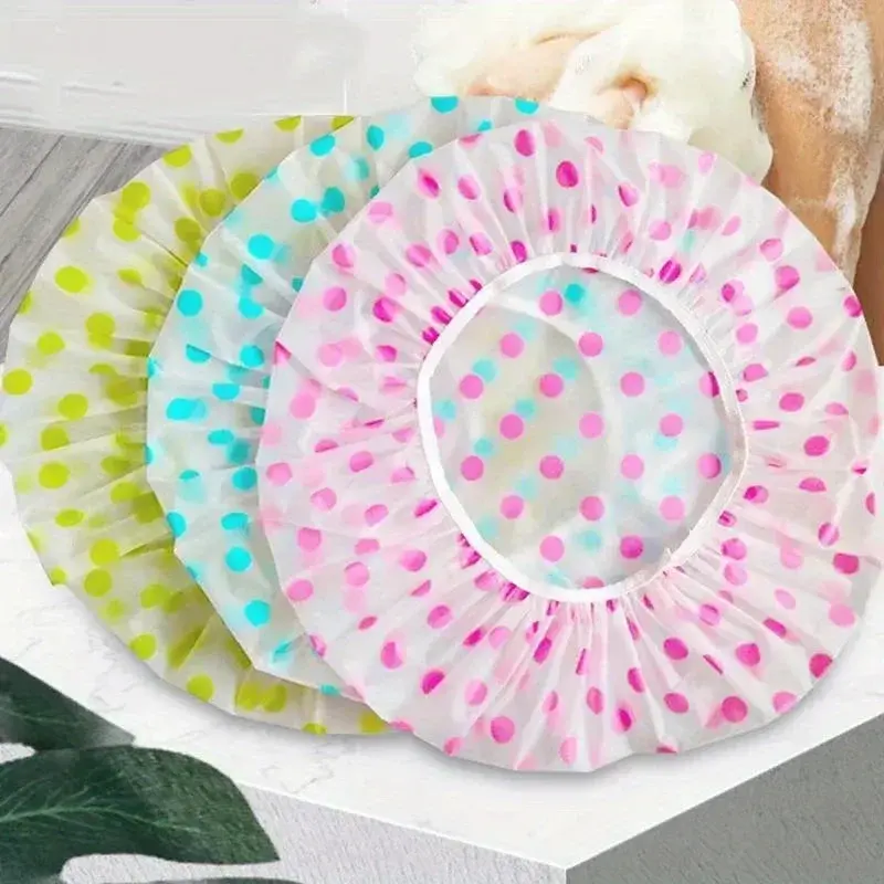 3pcs Portable Shower Cap, Elastic Waterproof Shower Cap, Colorful Thicken Elastic Bath Hat, Bathing Cap For Women Hair Salon