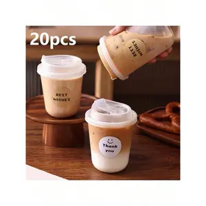20-Pack Insulated Plastic Cups With Lid And Leak-Proof Design, Suitable For Milk Tea, Coffee, Juice, And More. Ideal For Take-Out From Beverage Shops And Homemade Drinks At Home. Both Aesthetically  And Practical