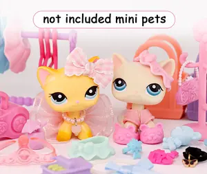 25 pc Mi-x accessories for mini pets, Bow dress food and drink collar shoes bag glasses wings bundle set for Compatible with mini Shorthair Cat Collie Husky Puppy Cocker Spaniel fox figure toy(B06)