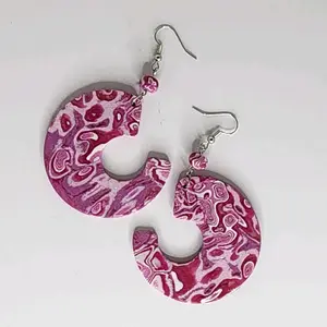 Pink Patterned Polymer Clay Fishhook Earrings