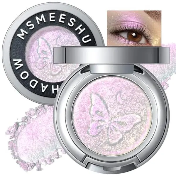 Noerrors Mermaid Pink Holographic Pigmented Pressed Glitter Eyeshadow, Duochrome Half Magic Metallic Eyeshadow Palette, Waterproof Sparkly Multichrome Iridescent Shimmer sombras para ojos Fairy Makeup